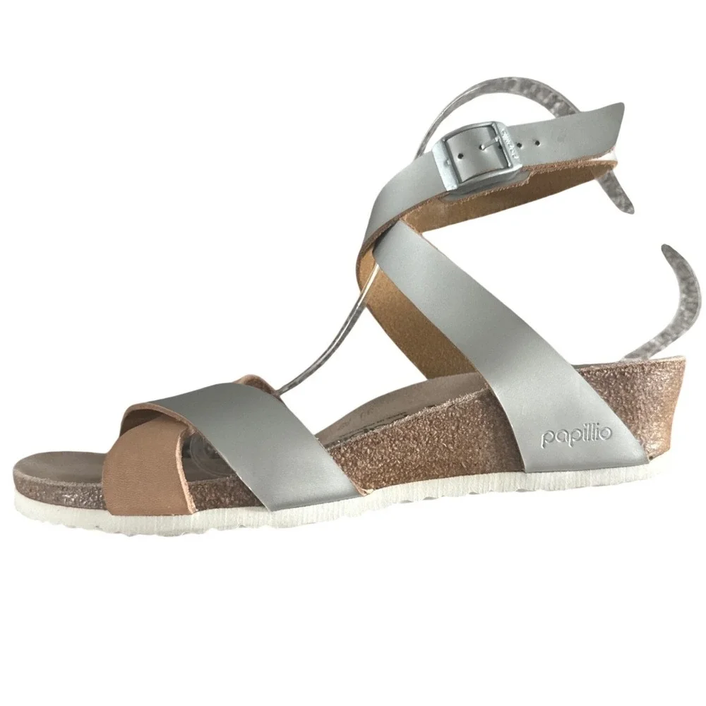 Papillio by Birkenstock LOLA Leather Frosted Metallic Silver EUR 40 US 9-9.5 EUC